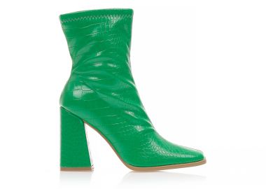 Μποτάκια πράσινα δερματίνη animal print με τετράγωνο τελείωμα ΠΡΑΣΙΝΟ - Tsoukalas - 