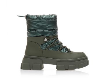 Μποτάκια πράσινα υφασμάτινα και δερματίνη με εξωτερικές ραφές και κορδόνια ΠΡΑΣΙΝΟ - Tsoukalas - 