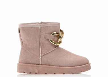 Μποτάκια ροζ σουέτ με χρυσή αλυσίδα ΡΟΖ - Tsoukalas - 