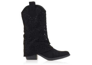 Μποτάκια TSOUKALAS cowboy με διάτρητο σχέδιο ΜΑΥΡΟ - Tsoukalas - 