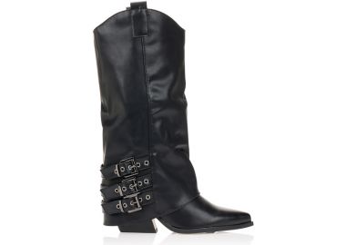 Μπότες cowboy με αναδιπλώμενη φάσα και αγκράφες ΜΑΥΡΟ - Tsoukalas - 