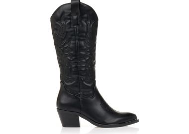 Μπότες cowboy με ανάγλυφο σχέδιο ΜΑΥΡΟ - Tsoukalas - 