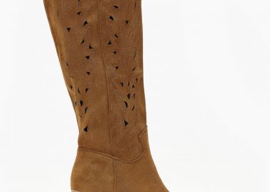 Μπότες cowboy με κέντημα και laser out σχέδιο - Κάμελ - Issue - 