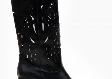 Μπότες cowboy με laser cut σχέδιο - Μαύρο - Issue - 