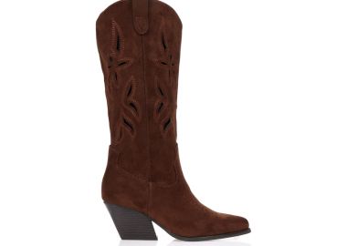 Μπότες cowboy με ραφές και διάτρητο σχέδιο ΚΑΦΕ - Tsoukalas - 