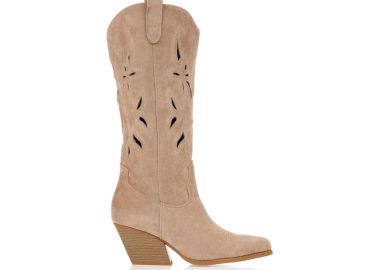 Μπότες cowboy με ραφές και διάτρητο σχέδιο ΠΟΥΡΟ - Tsoukalas - 