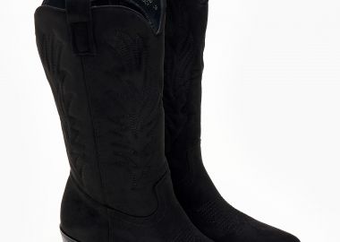 Μπότες cowboy με suede υφή - Μαύρο - Issue - 