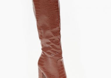 Μπότες croco με χοντρό τακούνι - Κάμελ - Issue - 