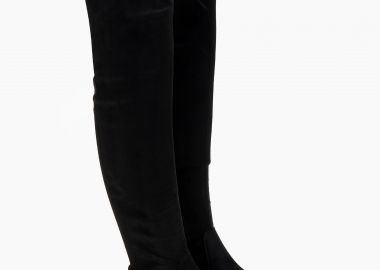 Μπότες φλατ over the knee με suede υφή - Μαύρο - Issue - 