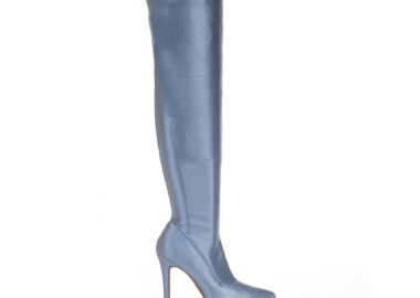 Μπότες γαλάζιες σατέν με φερμουάρ μυτερές ΓΑΛΑΖΙΟ - Tsoukalas - 