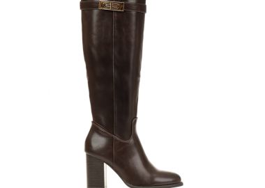 Μπότες καφέ δερματίνη με διακοσμητική αγκράφα ΚΑΦΕ - Tsoukalas - 