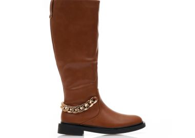 Μπότες κάμελ δερματίνη με χρυσή αλυσίδα ΚΑΜΕΛ - Tsoukalas - 