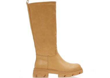 Μπότες κάμελ δερματίνη με φερμουάρ ΚΑΜΕΛ - Tsoukalas - 