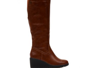 Μπότες κάμελ δερματίνη πλατφόρμα με φερμουάρ ΚΑΜΕΛ - Tsoukalas - 