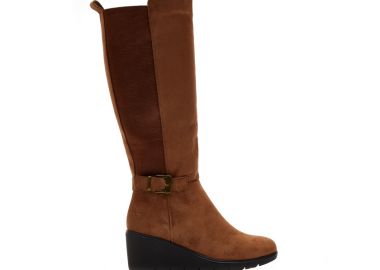 Μπότες κάμελ πλατφόρμα σουέτ με λάστιχο και αγκράφα ΚΑΜΕΛ - Tsoukalas - 