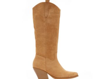 Μπότες κάμελ σουέτ cowboy με φερμουάρ ΚΑΜΕΛ - Tsoukalas - 