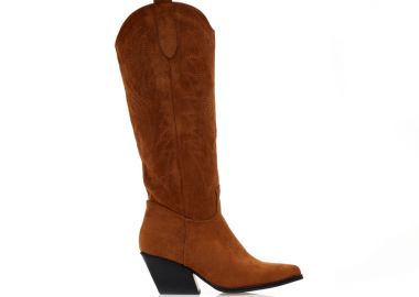 Μπότες κάμελ σουέτ cowboy με σχέδιο απο ραφές ΚΑΜΕΛ - Tsoukalas - 