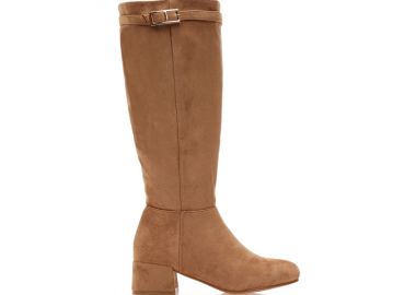 Μπότες κάμελ σουέτ με φερμουάρ και διακοσμητικό λουράκι ΚΑΜΕΛ - Tsoukalas - 