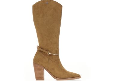 Μπότες κάμελ σουέτ με ιδιαίτερο διακοσμητικό λουράκι ΚΑΜΕΛ - Tsoukalas - 