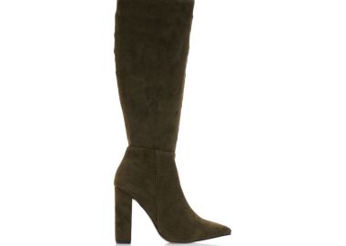 Μπότες λαδί σουέτ με ραφές και φερμουάρ μυτερές ΛΑΔΙ - Tsoukalas - 