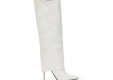Μπότες λευκές δερματίνη με εφέ αναδιπλούμενης φάσας και ρυθμιζόμενο λουράκι στη γάμπα ΛΕΥΚΟ - Tsoukalas - 