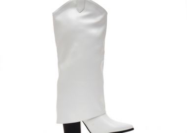 Μπότες λευκές δερματίνη με εφέ αναδιπλούμενης φάσας ΛΕΥΚΟ - Tsoukalas - 