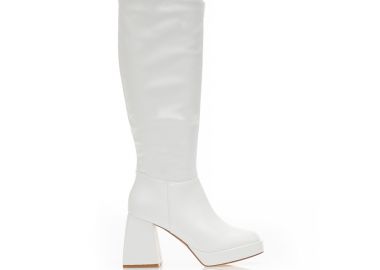 Μπότες λευκές δερματίνη με φερμουάρ και τετράγωνο τελείωμα ΛΕΥΚΟ - Tsoukalas - 