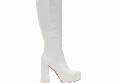 Μπότες λευκές δερματίνη με φιάπα και χοντρό τακούνι ΛΕΥΚΟ - Tsoukalas - 