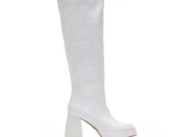 Μπότες λευκές δερματίνη με φιάπα και τετράγωνο τελείωμα ΛΕΥΚΟ - Tsoukalas - 