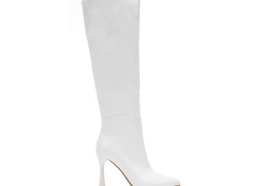 Μπότες λευκές δερματίνη με ιδιαίτερο λουστρίνι τακούνι ΛΕΥΚΟ - Tsoukalas - 