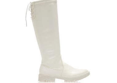 Μπότες λευκές δερματίνη με ρυθμιζόμενο δέσιμο ΛΕΥΚΟ - Tsoukalas - 