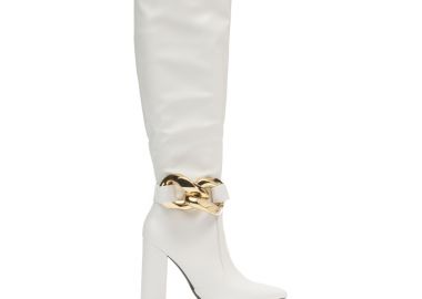 Μπότες λευκές δερματίνη μυτερές με αποσπώμενη διακοσμητική αλυσίδα ΛΕΥΚΟ - Tsoukalas - 