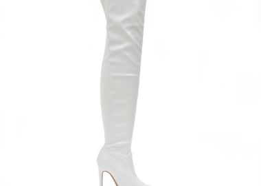 Μπότες λευκές δερματίνη πάνω από το γόνατο μυτερές ΛΕΥΚΟ - Tsoukalas - 