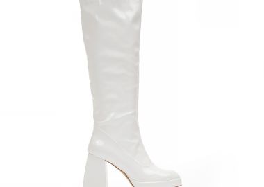 Μπότες λευκές λουστρίνι με φερμουάρ και τετράγωνο τελείωμα ΛΕΥΚΟ - Tsoukalas - 