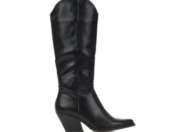 Μπότες μαύρες δερματίνη cowboy με μυτερό τελείωμα ΜΑΥΡΟ - Tsoukalas - 