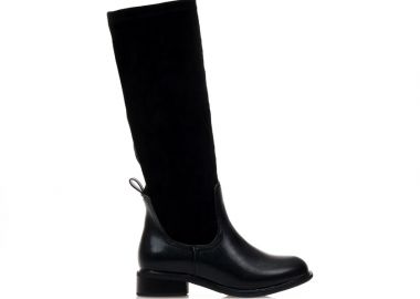 Μπότες μαύρες δερματίνη και σουέτ κάλτσα ΜΑΥΡΟ - Tsoukalas - 