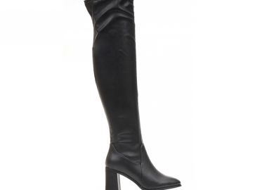 Μπότες μαύρες δερματίνη κάλτσα ΜΑΥΡΟ - Tsoukalas - 