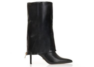 Μπότες μαύρες δερματίνη με αναδιπλούμενη φάσα ΜΑΥΡΟ - Tsoukalas - 