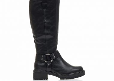 Μπότες μαύρες δερματίνη με ασημένια αγκράφα και στρογγυλό τελείωμα ΜΑΥΡΟ - Tsoukalas - 