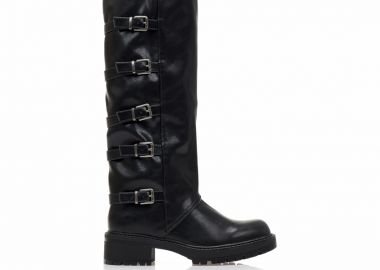 Μπότες μαύρες δερματίνη με ασημένιες αγκράφες ΜΑΥΡΟ - Tsoukalas - 
