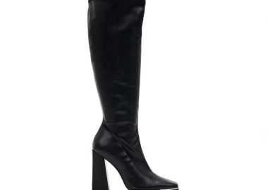 Μπότες μαύρες δερματίνη με ασημί λεπτομέρεια ΜΑΥΡΟ - Tsoukalas - 