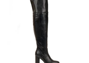 Μπότες μαύρες δερματίνη με χοντρό τακούνι ΜΑΥΡΟ - Tsoukalas - 