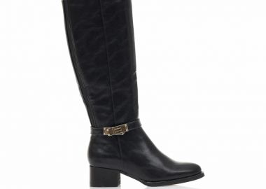 Μπότες μαύρες δερματίνη με χρυσή αγκράφα και λάστιχο ΜΑΥΡΟ - Tsoukalas - 