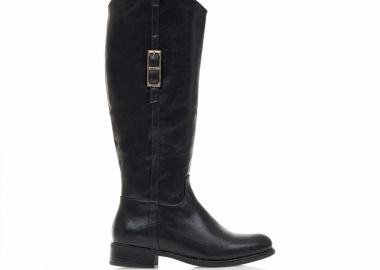 Μπότες μαύρες δερματίνη με χρυσή αγκράφα και στρογγυλό τελείωμα ΜΑΥΡΟ - Tsoukalas - 