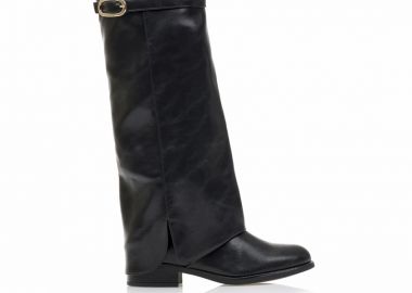 Μπότες μαύρες δερματίνη με χρυσή αγκράφα ΜΑΥΡΟ - Tsoukalas - 