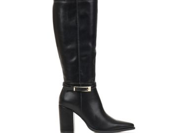 Μπότες μαύρες δερματίνη με χρυσή αγκράφα ΜΑΥΡΟ - Tsoukalas - 