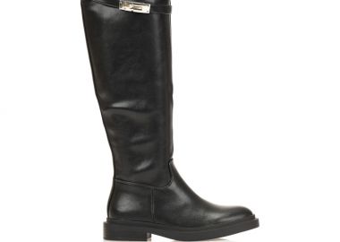 Μπότες μαύρες δερματίνη με διακοσμητική αγκράφα ΜΑΥΡΟ - Tsoukalas - 