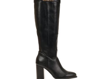 Μπότες μαύρες δερματίνη με διακοσμητική αγκράφα ΜΑΥΡΟ - Tsoukalas - 