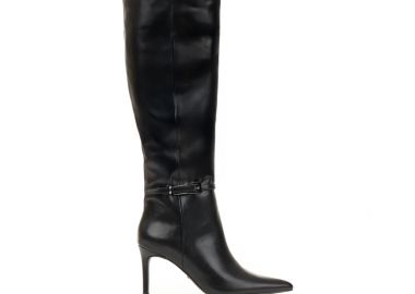 Μπότες μαύρες δερματίνη με διακοσμητική αγκράφα ΜΑΥΡΟ - Tsoukalas - 