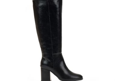 Μπότες μαύρες δερματίνη με διακριτικό φερμουάρ και χοντρό τακούνι ΜΑΥΡΟ - Tsoukalas - 